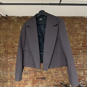 Zara Cropped Plaid Blazer